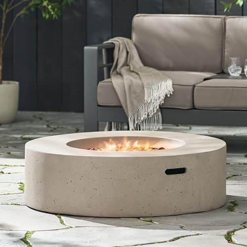 Outdoor Propane Fire Pit Table for Outside Patio, 39 Inch Concrete Fire Pit Table, Round Gas Fire Pit for Garden, Pool, Backyard, 50,000 BTU, Free Lava Rocks, Light Gray by Zolyndo