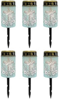 Poceacles Cross Solar Lights for Cemetery Gravesite LED Flameless Pillar Candles Solar Powered Grave Candles Waterproof Outdoor Garden Lights Grave Markers, Flower Cross Light Blue, Pack of 6 by Poceacles