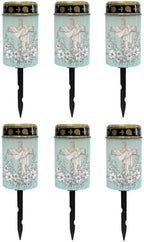 Poceacles Cross Solar Lights for Cemetery Gravesite LED Flameless Pillar Candles Solar Powered Grave Candles Waterproof Outdoor Garden Lights Grave Markers, Flower Cross Light Blue, Pack of 6 by Poceacles