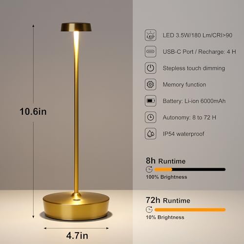 LED Cordless Table Lamp Rechargeable,Battery Powered Outdoor Lights - Image 5