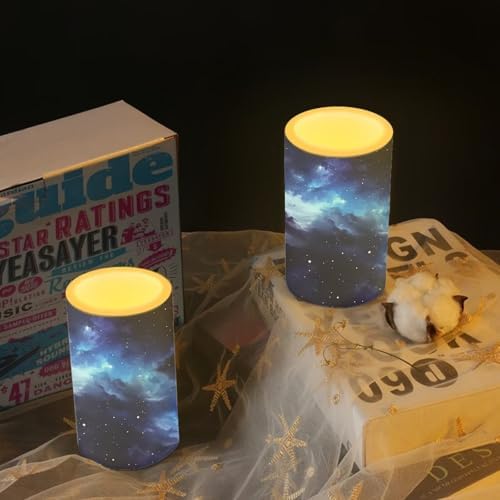 Starry Sky Flameless Candles with Remote Galaxy Outdoor Battery Operated Candles with Timer Flickering LED Elictric Pillar Lights for Outdoor Porch Wedding Home Decor Set of 2 - Image 6