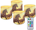 Sunset Horse Outdoor LED Flameless Candles Pack of 4 Waterproof Decorative Fake Pillar Candles with Flickering Flame Battery Powered Lights for Outdoor Patio Terrace Cafe Decor by YUVAMAGIMO