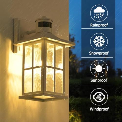 2 Pack Motion Sensor Porch Lights White Dusk to Dawn Outdoor Wall Lantern - Image 5