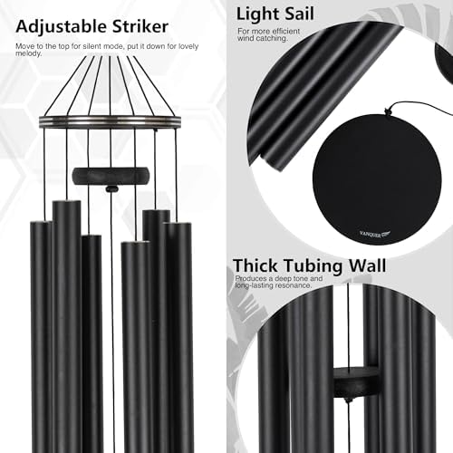 Vanquer Wind Chimes for Outside Deep Tone - 48'' Wind Chimes Outdoor Clearance, Deep Tone, Memorial WindChimes, Outdoor Décor, Wind Spinner, Sympathy Gift, Patio, Home Décor (Black) - Image 4
