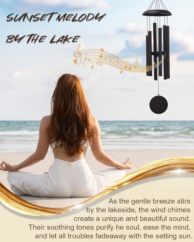 32" Outdoor Wind Chimes Deep Tone, Professionally Tuned C Major Aluminum Wind Chime with Gift Box & Envelope, Memorial Sympathy Wind Chime for Patio Garden Decor, Classic Round, Black - Image 2