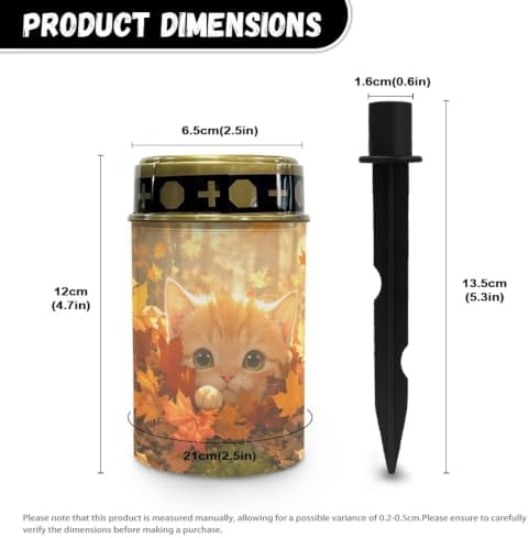Poceacles Flameless Candle Solar Powered Grave Outdoor Lights Cemetery Candle Flameless Fake LED Pillar Lights Outdoor Waterproof Lawn Decoration, Cute Cat Autumn Forest Leaf, Set of 4 - Image 7