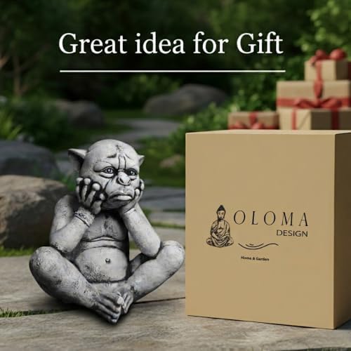 OLOMA Sitting Sad Gargoyle Concrete Garden Statue Gothic Outdoor Sculpture Meditating Beast Figurine Handmade Decor Mythical Creature Lawn Patio Yard Ornament Fantasy Garden Art - Image 4