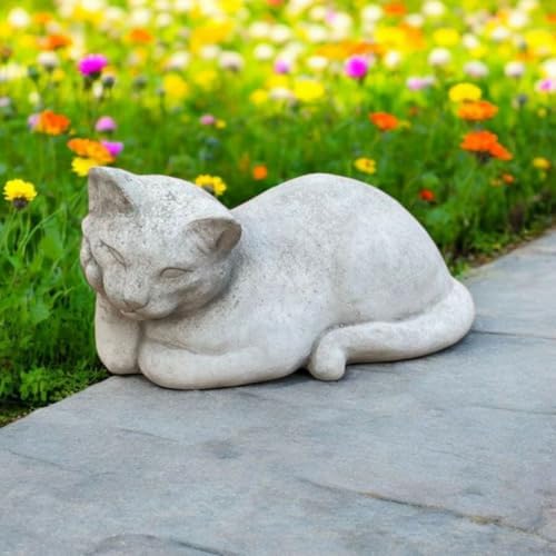 Curious Cat Figure Concrete Laying Kitten Figurine Outdoor Garden Art Watching Kitten Statuary THR Thinker Cat - Image 2