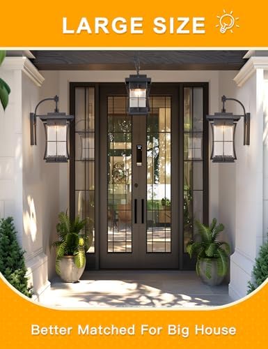18" H Extra Large Outdoor Wall Sconce Black Large Exterior Wall Lantern Outside House Lamps Waterproof Mission Light Fixtures with Clear Seeded Glass, Perfect for Villa Porch Garage Coach Light - Image 5