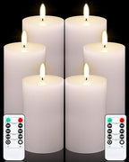 VIHOSE 6 Pack White Flameless Candles Set with Remote and Timer Flickering Flameless Battery Candles Flat Top LED Pillar for Wedding Outdoor Home Festival Decoration(D 3" H 5") by VIHOSE