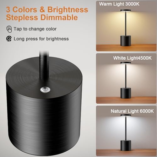 2 Pack Cordless Table Lamps Rechargeable,Battery Operated LED Table Light,5000mAh Battery Powered Dimming Weatherproof Desk Lamp for Dining Patio Restaurant Outdoor - Image 2