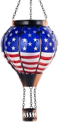 Hot Air Balloon Solar Lantern, American Flag Glass Solar Light Garden Decor by Larekook