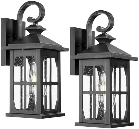 Darkaway Outdoor Light Fixtures Wall Mount, Outdoor Wall Lights Exterior Lighting Fixtures Waterproof Black Outside Wall Sconce with Seeded Glass for House Porch Hallway Garage Front Door by Darkaway