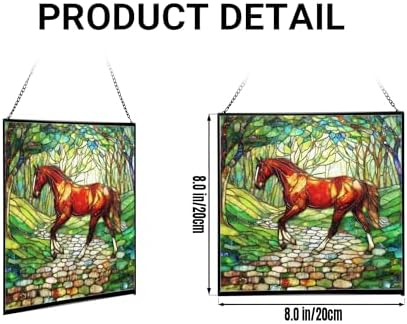 Chestnut Standardbred Horse Trotting Down Hillside Road Square Suncatcher – Stained Glass Style Window Panel with Pastoral Scene, Custom Decorative Hanging Art for Equestrian Home, Christmas gld8kR - Image 2