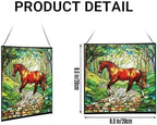 Chestnut Standardbred Horse Trotting Down Hillside Road Square Suncatcher – Stained Glass Style Window Panel with Pastoral Scene, Custom Decorative Hanging Art for Equestrian Home, Christmas gld8kR - Image 2