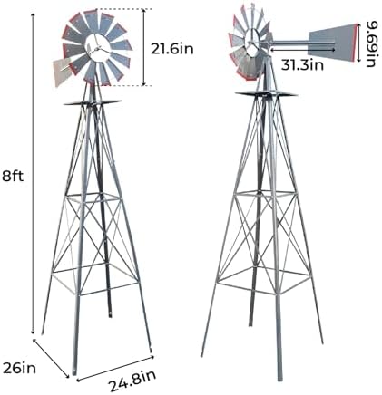 Outvita 8FT Gray Metal Ornamental Windmill Weather Vane - Image 2