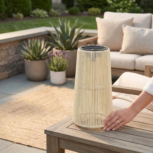 FTVOGUE Decorative Solar Lantern with Rattan Design (Trapezoid White) - Image 4