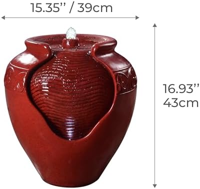 Teamson Home Outdoor Pot Fountain with LED Lights and Pump, Floor Water Fountain for Patio, Garden, Backyard, Decking Home Décor, 16.93 Inch Height, Red - Image 6
