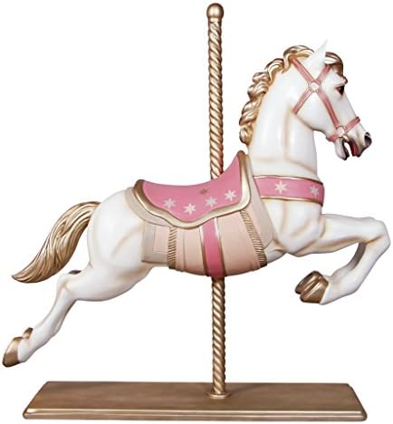 Design Toscano Carousel Horse Vintage-Style Merry Go Round Indoor Statue, Full-Size, 57 inches Tall, Fiberglass Cast Stone Resin, White & Pink Paint - Image 4