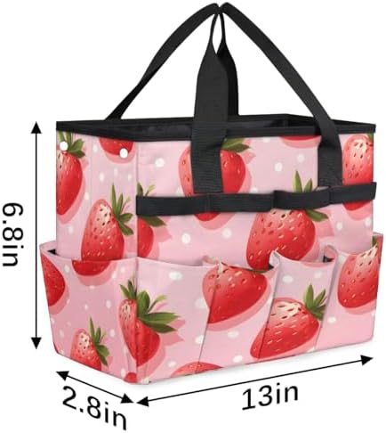 Strawberry Garden Tool Bag Organizer Heavy Duty Summer Fruit Gardening Tote Bag with 10 Pockets for Women Men Gardening Gifts - Image 3