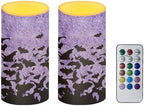 Battery Operated Flameless Candles with Remote and Timer Halloween Bat Purple Flameless LED Pillar Candles for Trick or Treat Party Home Decoration Battery Tea Lights by Merkmak