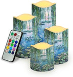 Claude Monet Poster LED Flameless Candles with Realistic Flickering Flame Battery Operated Outdoor Pillar Candles (4 Pack) Decorative Lighting for Patio Yard Garden & Porch Decor by YUVAMAGIMO