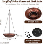 Hanging Bird Bath for Outdoor, 13" Solar Powered Bird Bath - Image 2