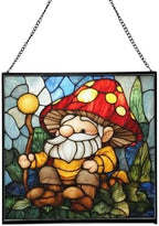 Gnome with Mushroom Maintenance Stained Glass Suncatcher – Square Hanging Window Panel for Home, Garden, Nursery, Halloween, Christmas, Memorial Day – Whimsical Glass Art Gift for Gnome Lovers v7uvc0 by Custom
