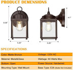 Outdoor Wall Light Fixture, Metal Glass, Bronze, 4 Pack - Image 3