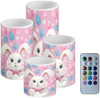 Set of 4 Easter Eggs Flameless Candles with Remote Cartoon Bunny Outdoor Battery Operated Candles with Timer Flickering LED Elictric Pillar Lights for Indoor Outdoor Holiday Decor by Merkmak