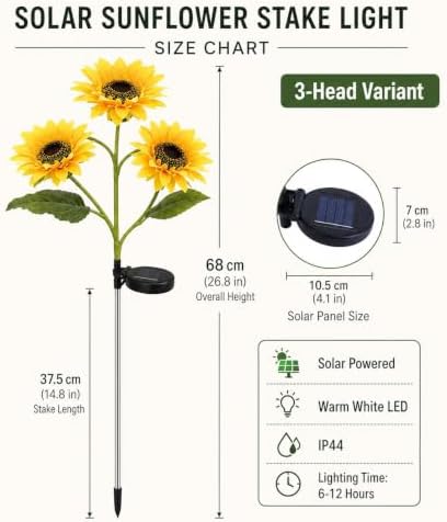 Solar Sunflower Stake Light, Yellow Outdoor Garden Accent Lamp - Image 2
