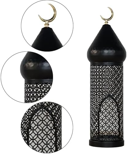 Indoor Lantern Hanging Candle Holder Lantern Led Lamp Iron Lamp with Hollow Frame for Subtle Lighting Suitable for Party Home Study Living Room Event, 36.5cmx9.8cm - Image 3