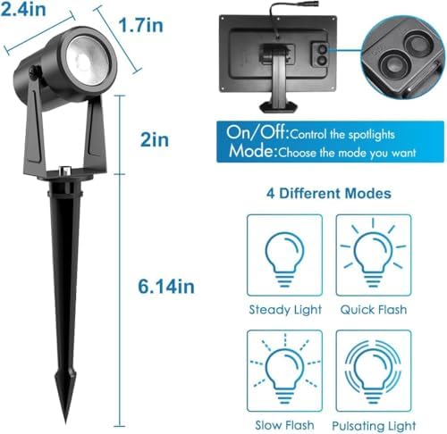 ZYAN Solar Landscape Spotlights, Separate Panels and USB-C Powered 10800mAh Auto On Off Dusk to Dawn, Outdoor IP65 Waterproof Spotlights, Warm White for Yard Path Patio (8 Pack) - Image 6