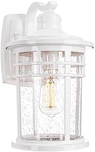 Darkaway Large Outdoor Porch Lights Wall Mount, 15inch Outdoor Wall Sconces with Seeded Glass Waterproof Exterior Lights for Patio Yard House Hallway Doorway Garage(Large, White) by Darkaway