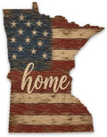 Minnesota "Home" State Shape Sign — Vintage American Flag Wall Decor — UV-Printed Aluminum (Not Real Wood) — Patriotic State Pride Art for Indoors & Outdoors — Made in USA by MRC+Wood+Products