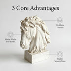 19" Horse Head Sculpture Decor, Antique White Resin Horse Bust Statue, Western Farmhouse Tabletop Art Ornament for Living Room, Study, Office, Entryway & Home Decor - Image 4