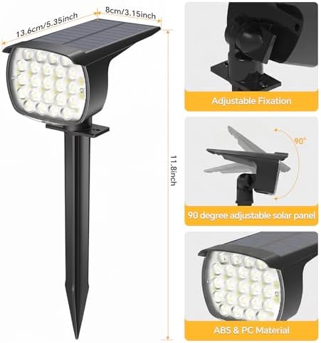 Solar Spot Lights Outdoor, 3 Modes 2-in-1 IP65 Waterproof 4 Pack Spotlights - Image 4