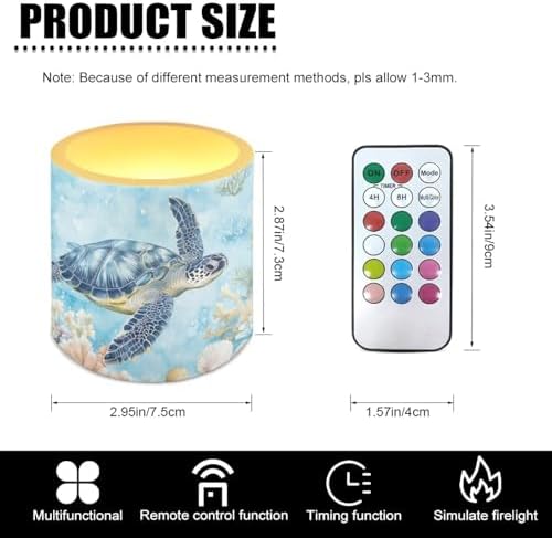 Sea Turtle Flameless Candles with Remote Battery Operated Candles with Timer Pack of 4 LED Pillar Tea Lights for Indoor Outdoor Coastal Theme Home Living Room Decorations - Image 3