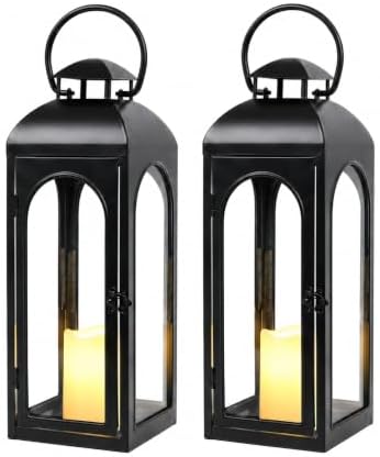 Bdor Decorative Outdoor Lantern Candle,Black Lantern Timer,20 Inch,2 Pack by Bdor