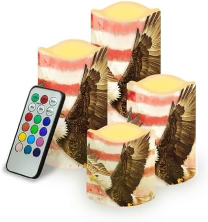 USA Eagle Flag Flameless Light Candles with Remote Timer Battery Operated Candles Color Changing Fake Pillar Candles Tea Lights Home 4th of July Decorations by Uorisanigo