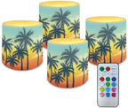 Flameless Votive Candles Sunset Glow Palm Coconut Tree Pattern 4 Pcs LED Pillar Candle Tealights Long Lasting with Remote Timer for Indoor Outdoor Coastal Home Decoration by Unknown