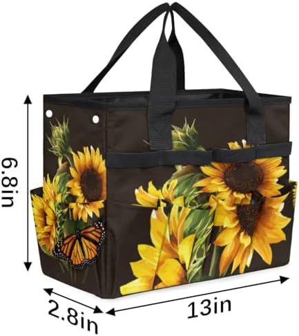 Butterfly Sunflower Funny Garden Tool Bag Waterproof Gardening Tool Storage Bag with Handle & 10 Pockets Gardening Tote Bag for Women Garden Tool Organizer - Image 3