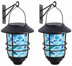 Solar Lanterns Outdoor Hanging Lights Mosaic Blue Stained Glass Glass Wall Lantern 2 Pack, Waterproof Decorative Solar Sconce with Wall Mount Kit for Garden Porch Fence Chicken Coop Summer Decor - Image 7