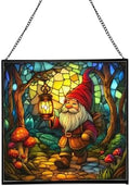 Forest Gnome with Lantern Stained Glass Suncatcher – Square Hanging Window Panel for Home or Greenhouse – Whimsical Glass Art Gift for Garden Lovers, Christmas, Halloween, Father Days ckmTEF by Custom