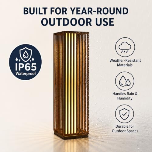 Solar Yard Slim Solar Outdoor Floor Lamp, Modern Wicker Patio Light with Dual Brightness 50/100 Lumens, Cordless Waterproof Standing Lantern for Backyard, Porch, Balcony & Poolside Decor, Brown - Image 4