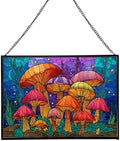 Rainbow-Colored Mushroom Cluster Rectangular Stained Glass Suncatcher – Hanging Window Panel with Animal & Nature Scene – Vibrant Glass Art Gift for Wildlife, Fantasy, Nature Lovers q1PtJt by Custom