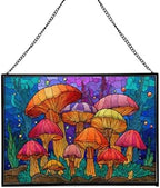 Rainbow-Colored Mushroom Cluster Rectangular Stained Glass Suncatcher – Hanging Window Panel with Animal & Nature Scene – Vibrant Glass Art Gift for Wildlife, Fantasy, Nature Lovers q1PtJt by Custom