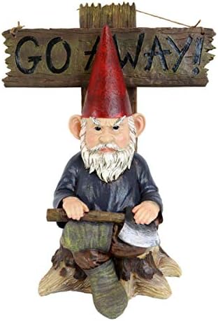 Ebros Gift Whimsical Grumpy Grinchy Rude Old Mr Gnome Dwarf Holding Axe with Welcome or Go Away Plank Sign Statue Garden Patio Outdoor Poolside Magical Gnomes Decorative Figurine by EbrosGift
