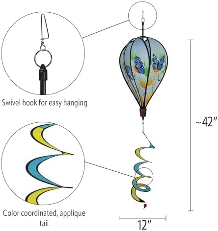 In the Breeze Blue Karner Butterfly 6-Panel Kinetic Hot Air Balloon Wind Spinner,Blue Butterfly,11" W x 17" H, 26" Tail,1057 - Image 6