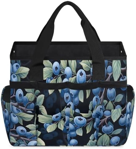 Blueberry Garden Tool Bag Organizer Heavy Duty Fruit Printed Gardening Tote Bag with 10 Pockets for Women Men Gardening Gifts - Image 3